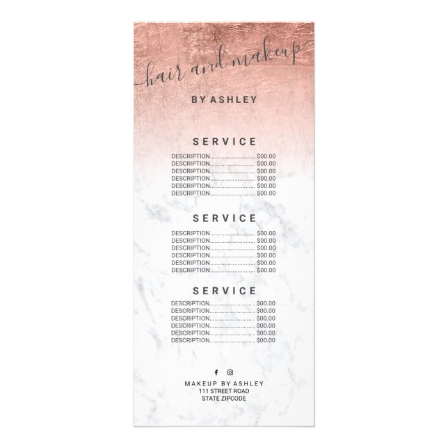 elegant typography marble rose gold foil ombre rack card (Front)