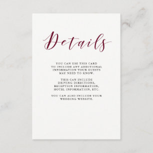 Elegant Typography Marsala Guest Details Enclosure Card