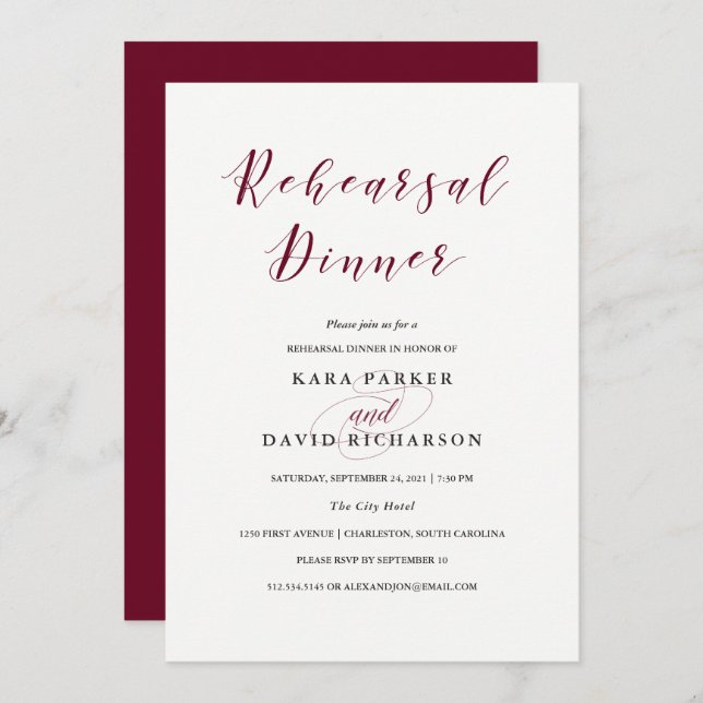 Elegant Typography | Marsala Rehearsal Dinner Invitation (Front/Back)