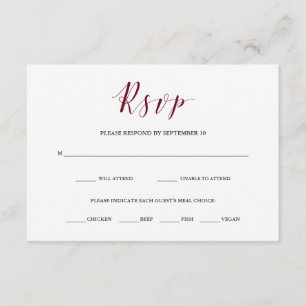 Elegant Typography   Marsala RSVP with Meal Choice Card