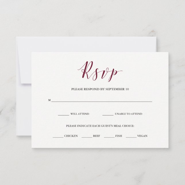 Elegant Typography | Marsala RSVP with Meal Choice Card (Front)