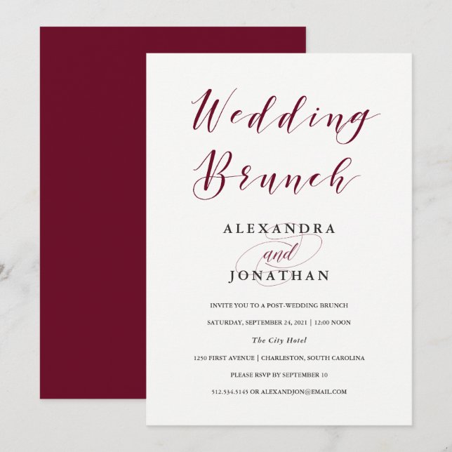 Elegant Typography | Marsala Wedding Brunch Invitation (Front/Back)