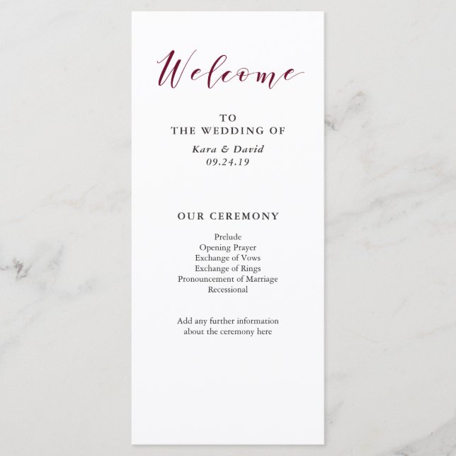 Elegant Typography | Marsala Wedding Program (Front)