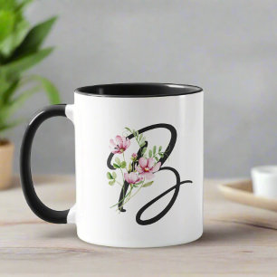 Elegant Typography Monogram Initial B Floral Mug