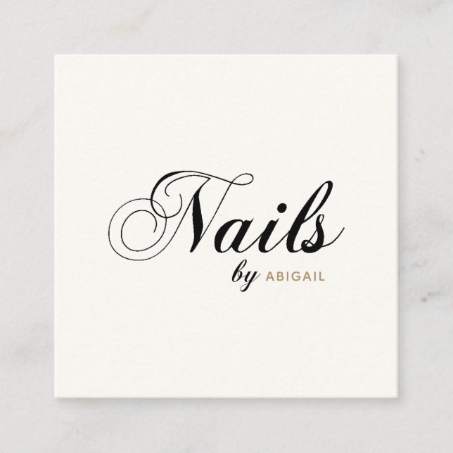 Elegant Typography Nails By "Name" QR Code Ivory Square Business Card (Front)
