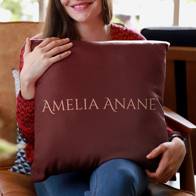 Elegant Typography Name Dark Red Girly  Throw Pillow (Creator Uploaded)