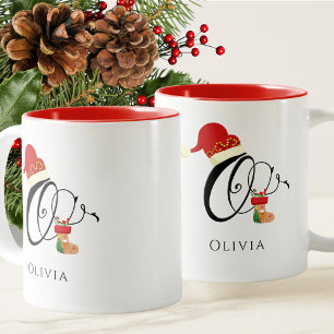 Elegant Typography Name Initial Letter O Christmas Two-Tone Coffee Mug