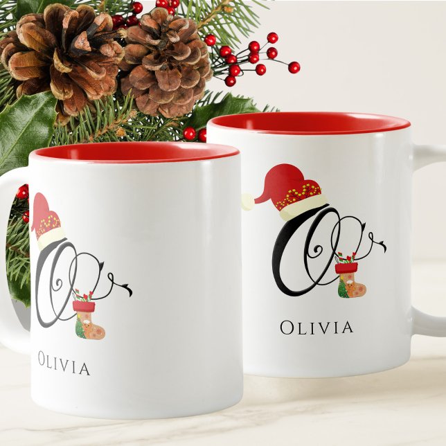 Elegant Typography Name Initial Letter O Christmas Two-Tone Coffee Mug (Creator Uploaded)