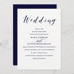 Elegant Typography   Navy Blue Wedding Invitation
