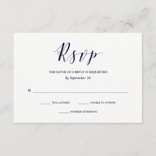 Elegant Typography   Navy Blue Wedding RSVP Card