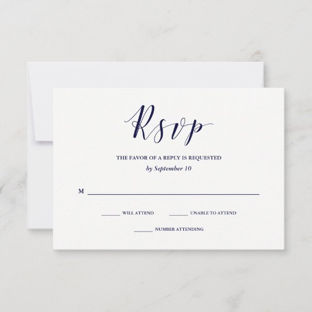 Elegant Typography | Navy Blue Wedding RSVP Card (Front)