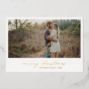 Elegant Typography Photo Modern Christmas Foil Holiday Card