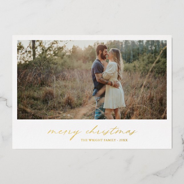 Elegant Typography Photo Modern Christmas Foil Holiday Card (Front)