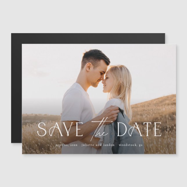 Elegant Typography Photo Wedding Save The Date Magnetic Invitation (Front/Back)