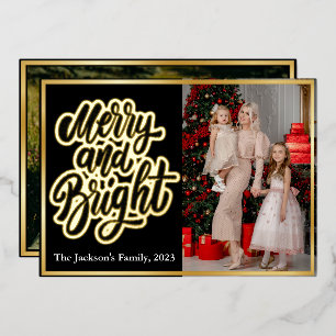 Elegant Typography Plaid Merry Christmas 2 Photo  Foil Holiday Card