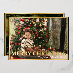 Elegant Typography Plaid Merry Christmas 2 Photo  Foil Holiday Card