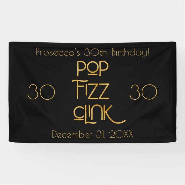 Elegant Typography Pop Fizz Clink Birthday Banner (Horizontal)
