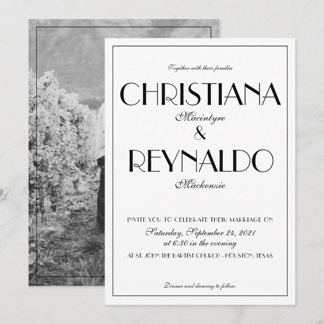 Elegant Typography Roaring 20s Photo Wedding Invitation (Front/Back)