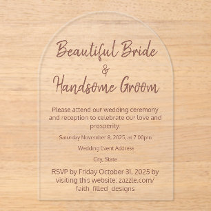Elegant Typography Rustic Burgundy Clear Wedding Acrylic Invitations