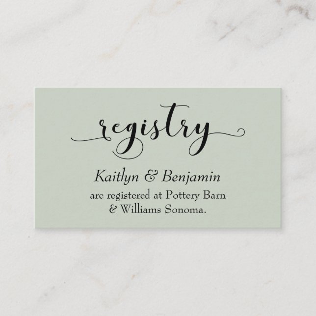 Elegant Typography Sage Green Wedding Registry Enclosure Card (Front)