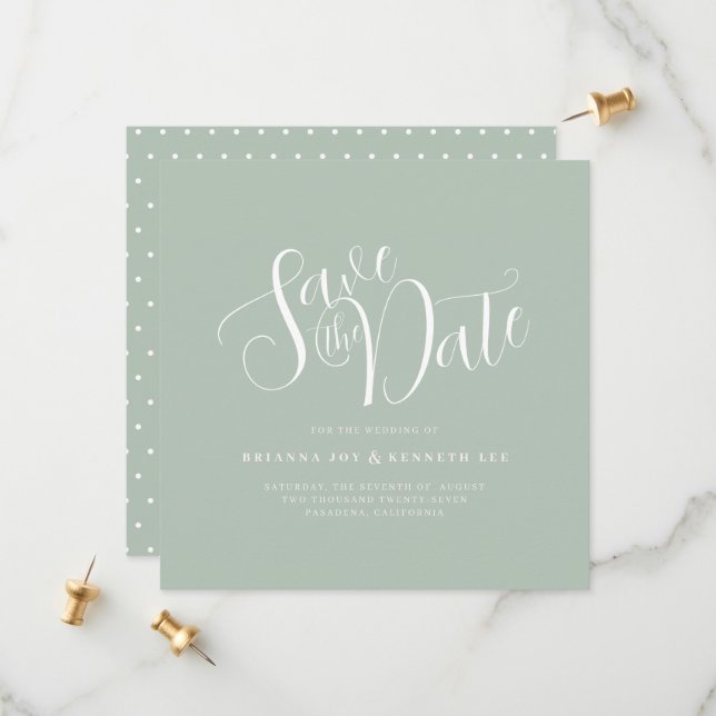 Elegant Typography Sage Wedding Save The Date (Front/Back In Situ)