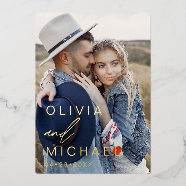 Elegant Typography Save the Date Photo Gold (Front)