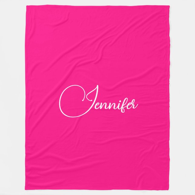 Elegant Typography Script Name Wow Pink Large Fleece Blanket (Front)