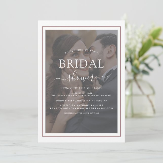 Elegant Typography Script Photo Bridal Shower Invitation (Standing Front)