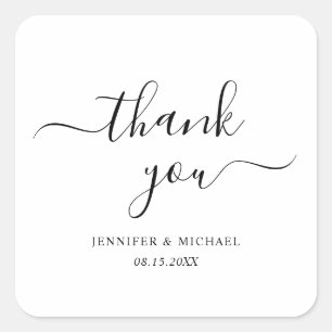 Elegant Typography Script Thank You Modern Simple Square Sticker