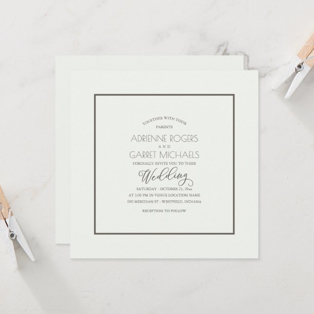 Elegant Typography Square Wedding Invitation (Front/Back In Situ)