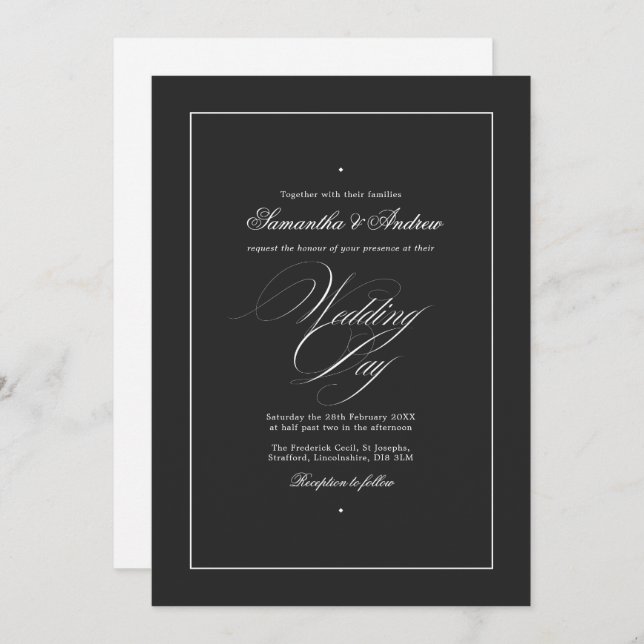 Elegant Typography Timeless Black & White Wedding Invitation (Front/Back)