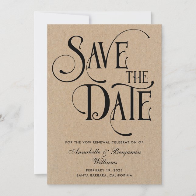 Elegant Typography Vow Renewals Kraft Save The Date (Front)