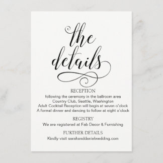 Elegant Typography Wedding Details Enclosure Card