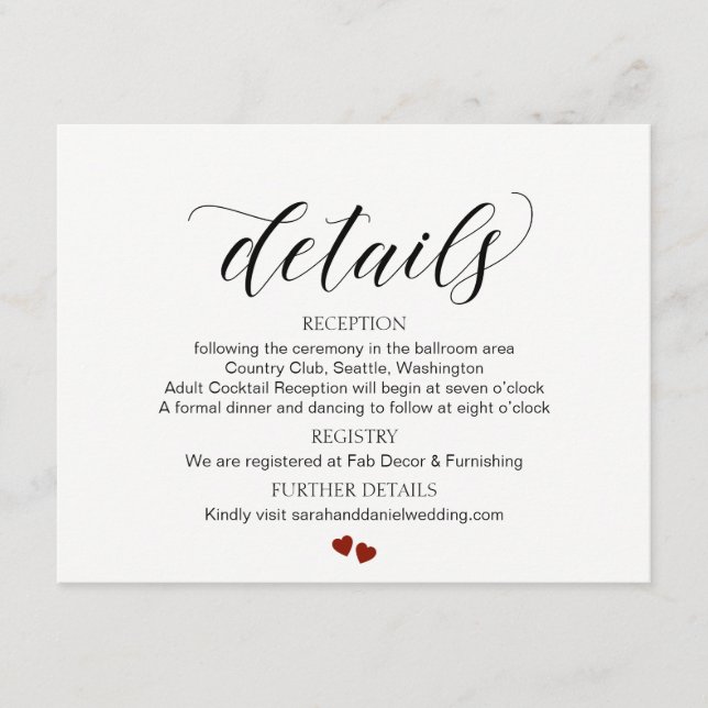 Elegant Typography Wedding Details Enclosure Card (Front)