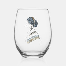 Elegant Ukrainian Folk Art Stemless Wine Glass