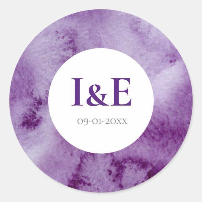 Elegant Ultra Violet Purple Colour Wash Wedding Classic Round Sticker (Front)