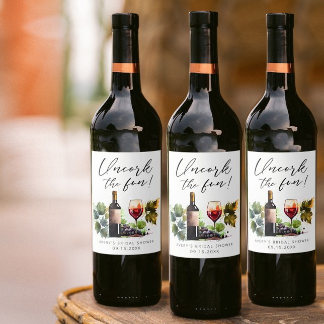 Elegant Uncork The Fun Wine Bridal Shower Wine Label (Creator Uploaded)