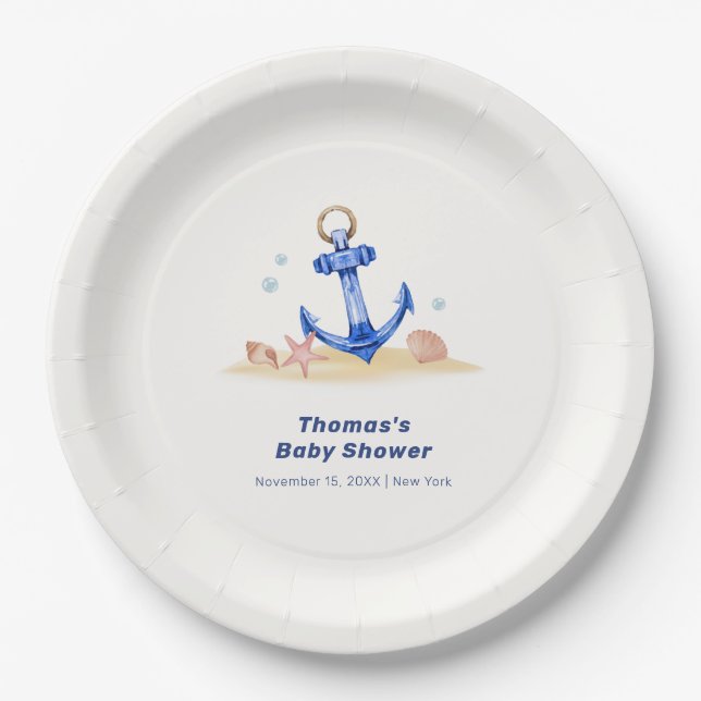 Elegant Under Sea Nautical Anchor Boy Baby Shower  Paper Plate (Front)