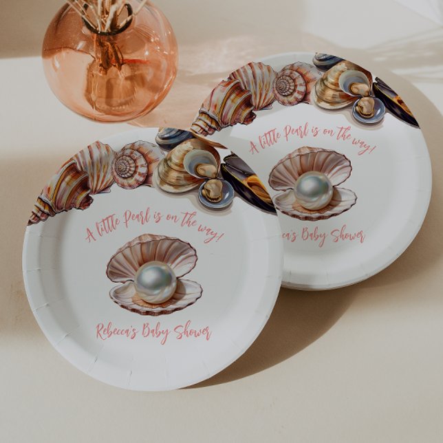 Elegant Under the Sea Girl Pearl Baby Shower Paper Plate (Creator Uploaded)