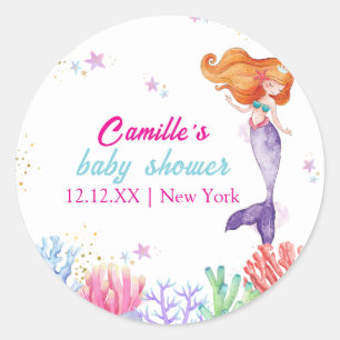 Elegant Under The Sea Mermaid Coral Baby Shower  Classic Round Sticker
