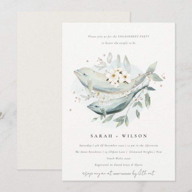 Elegant Underwater Floral Fish Engagement Invite (Front/Back)