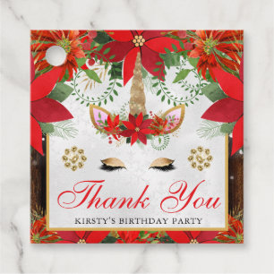 Elegant Unicorn Poinsettia Birthday Party Favour Tags
