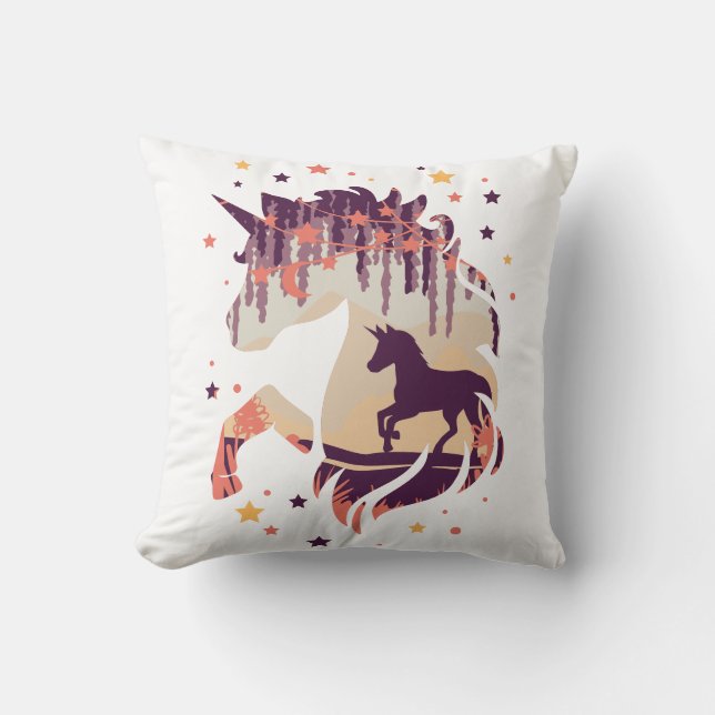 Elegant Unicorn Purple Mythical Fantasy Horse Throw Pillow (Front)