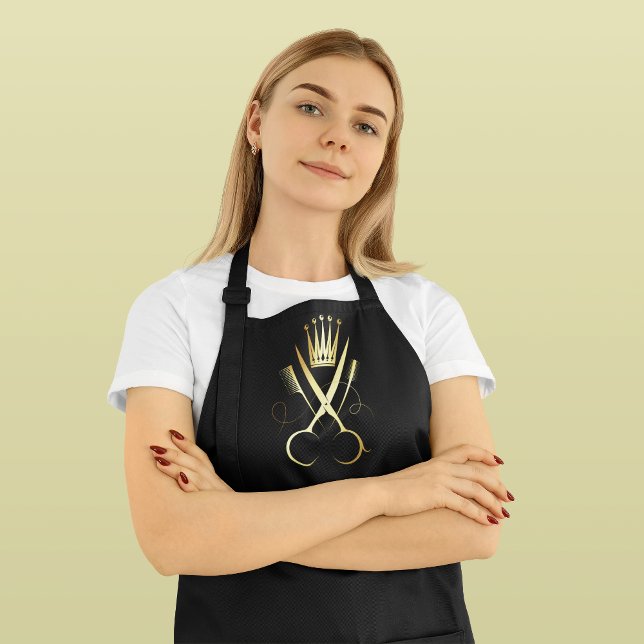 Elegant Uniform Gold Scissors Hairdresser Black  Apron (Creator Uploaded)
