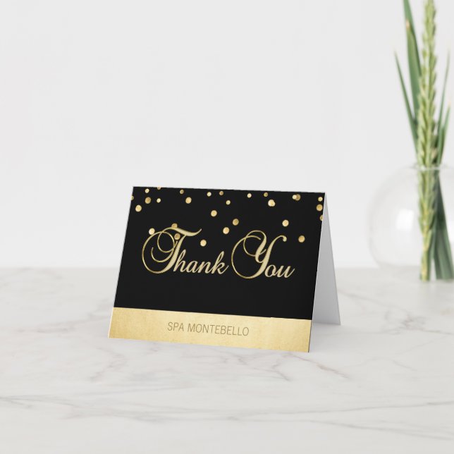 Elegant Unique Black Gold Foil Business Thank You Card (Front)