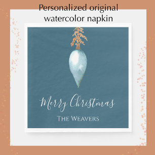 Elegant Unique Blue Watercolor Custom Christmas Napkin