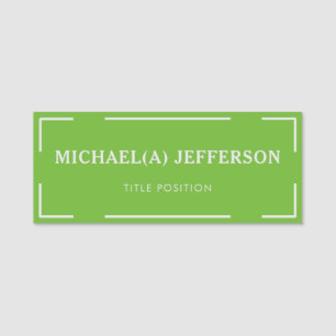 Elegant Unique Bright Apple Green & White: Stylish Name Tag