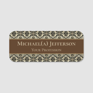 Elegant Unique Brown Baroque Vintage Style Pattern Name Tag