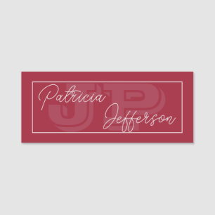 Elegant Unique Dark Red Custom Monogram Initials Name Tag