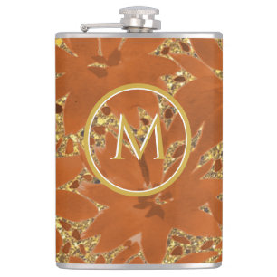 Elegant Unique Monogrammed Gold Sparkle Hip Flask